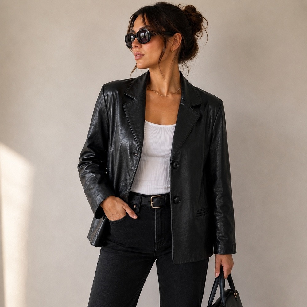 Vintage San Diego Leather Jacket Factory Black Leather Blazer Womens XL USA 90s